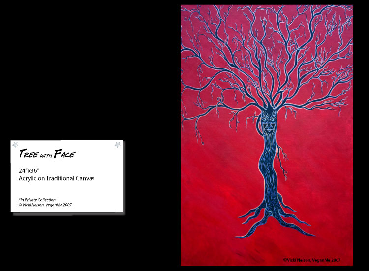 Tree with Face painting on red background 